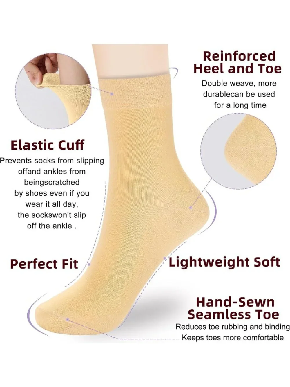 🧦Women's Fresh Colour 6 Pairs Thin Above Ankle Socks Cotton Crew Socks